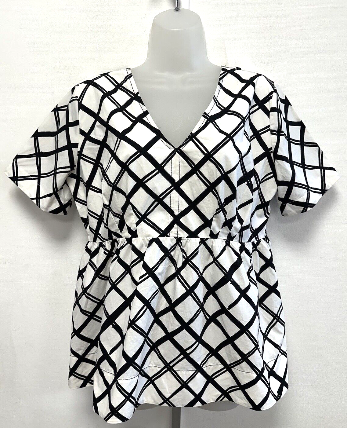 NEW! Piazza Sempione It44 UK12 Eu40 US8 black/white cotton short-sleeved blouse