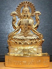 GODDESS OF WEALTH LAKSHMI LAXMI GOLDEN METAL MINI STATUE HINDU IDOL DIWALI POOJA