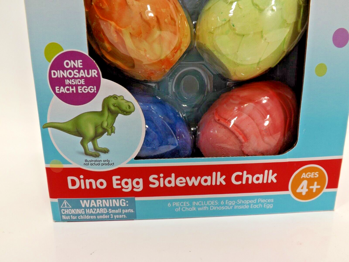 Dino Egg Sidewalk Chalk 6 Piece Set with One Dinosaur Inside Each