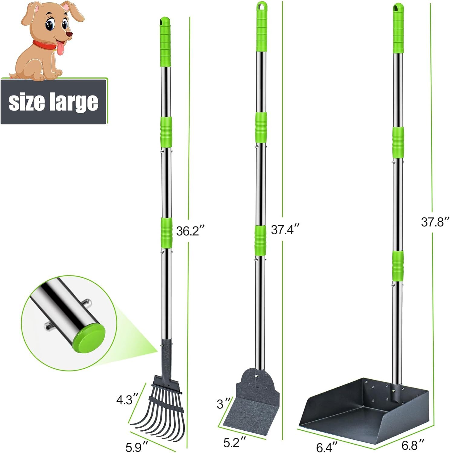 37.8" Pooper Scooper for Dogs,Poop Scooper Tray Spade & Rake Set