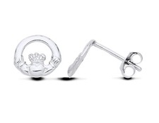 Sterling Silver Claddagh Stud Earrings Irish Celtic Love Loyalty & Friendship