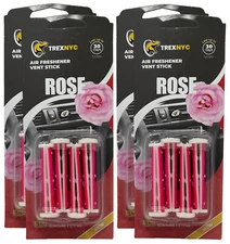 TrexNYC Car Air Fresheners Vent Sticks, Rose Scent, 4 Packs