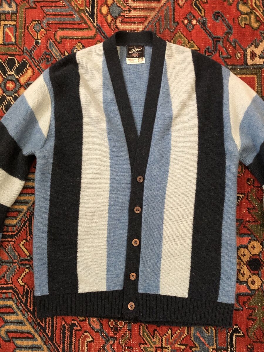 Vintage Kurt Cobain Cardigan Mens Sz L Blue Striped Shetland Vintage Kurt Cobain Cardigan Mens Sz L Blue Striped Shetland