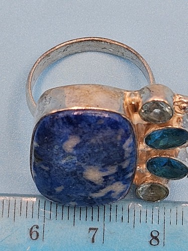 Big Lapis w/ 4 Accent Gemstones 925 Designer Cocktail Ring w/ Gift Box Sz 9.25 - Picture 4 of 14
