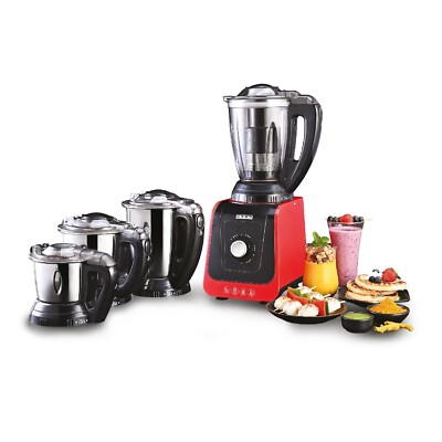 New USHA iChef Home Mixer Grinder, Jars, 750-Watt (Red/Black