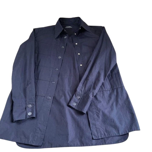 Camicia lunga CHANEL IDENTIFICATION cotone blu navy logo bottoni orlo sbilanciato taglia 40