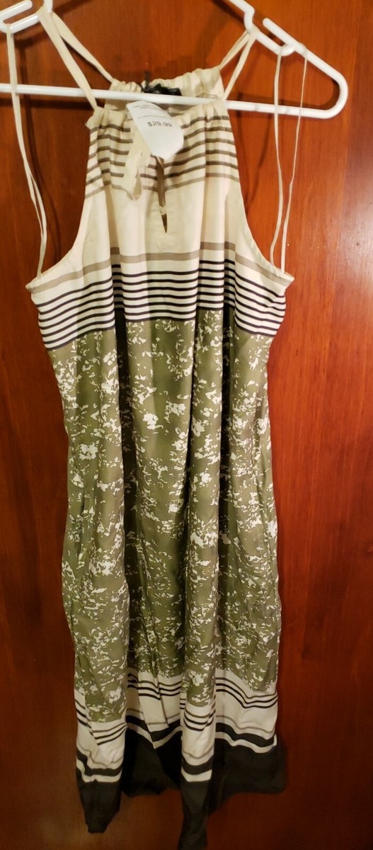 prana halter dress Parisol Midi Size XS Black Green Stripe w/Canopy Print Summer dress