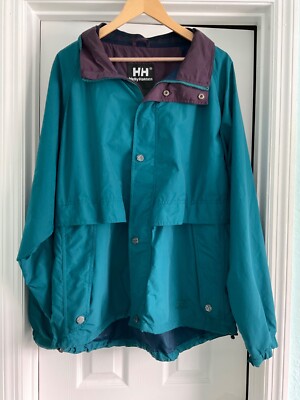 VTG Helly Hansen Jacket Mens L Blue Green Zip Windbreaker Vented Sailing Ski 90s