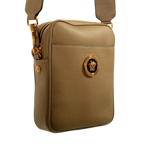 Borsa a tracolla messenger Versace unisex in pelle color talpa granulosa - Foto 4 di 8