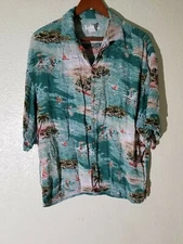 CITRON Hawaiian Surfing Floral Camp Shirt SS Rayon crepe-like size M men's 