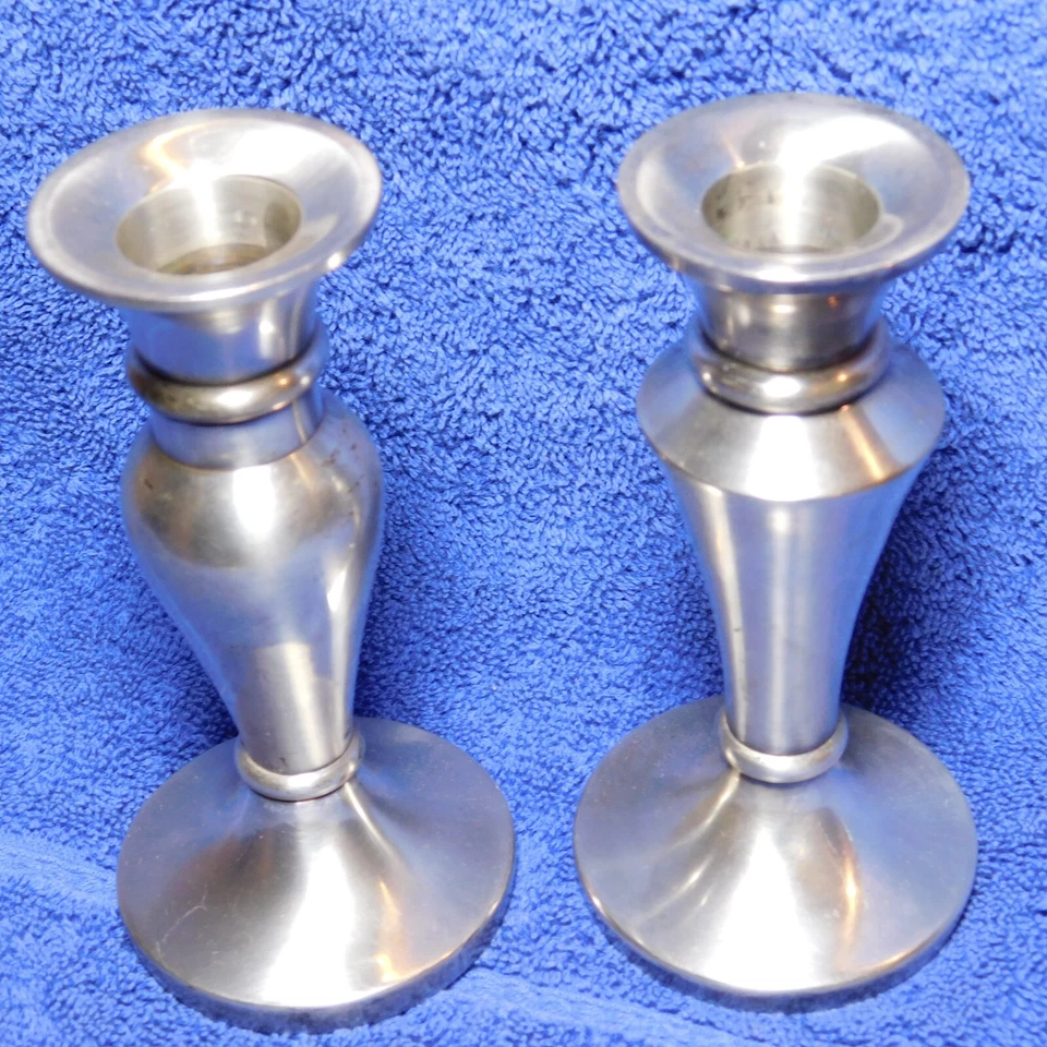 Conjunto de dois castiçais pilar Jerome acabamento em níquel 5” hardware de restauração - Imagem 4 de 4