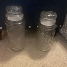 1980 Glass Planters Mr. Peanut Jars with Lids One With Wheat Etching One With