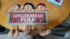 Wood  Plush Hanging Gingerbread Folk Sign 12x14" Christmas by Prima