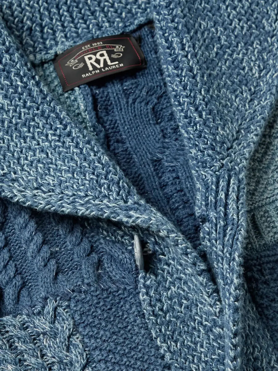 RRL Ralph Lauren Indigo Blue Shawl Patchwork Cashmere RRL Ralph Lauren Indigo Blue Shawl Patchwork Cashmere