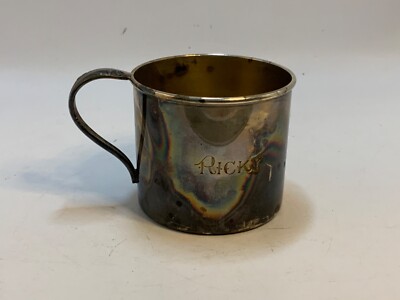 VTG Romance Holmes & Edwards Deep silver Baby Cup Silverplate Inscribed Ricky