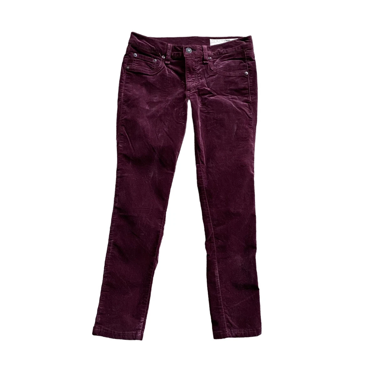 Rag Bone Burgundy Velvet Skinny Ankle Stretch Jeans Pants Size