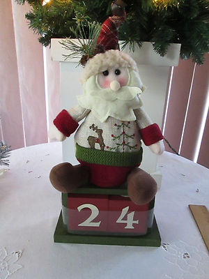 Country Santa Count Down to Christmas, Soft Sculpture Plush & Wood Blocks,  New 