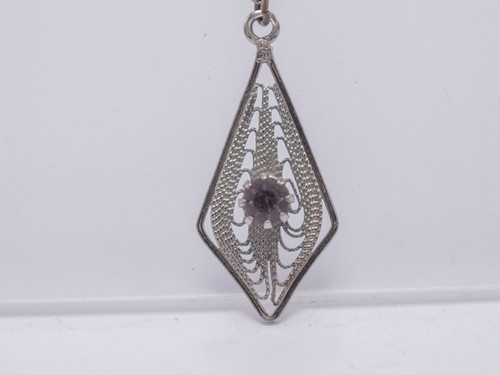 Vtg - Amco Amethyst Pendant 14k Gold Overlay Necklace 17.5" - Picture 3 of 6