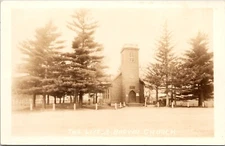 Real Photo Postcard California Church in Evergreen Trees Rural Scene - AZO RPPC