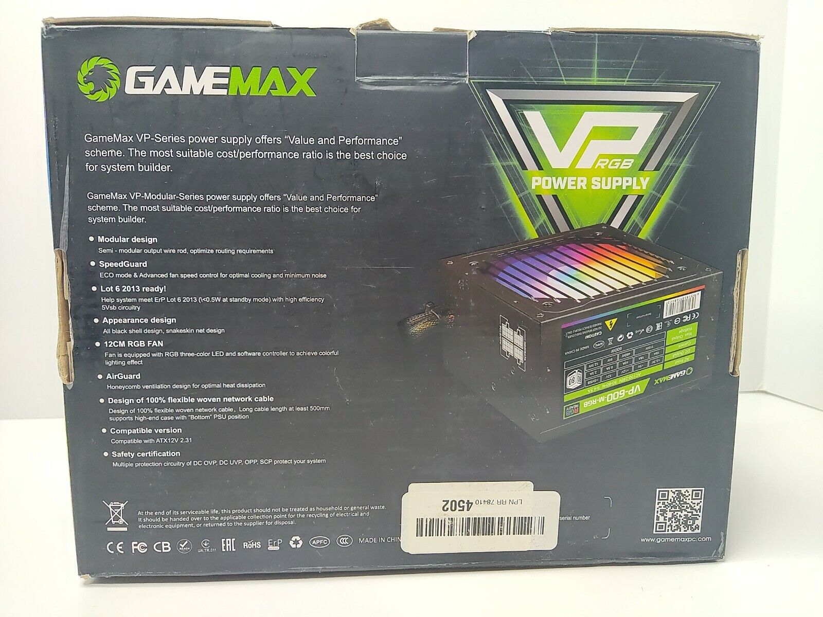 FUENTE 600W GAMEMAX VP-600-RGB 80 PLUS BRONZE