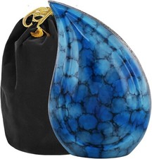 Cremation Urn for Human Ashes, Teardrop Shape Light Blue, Velvet Bag, Large