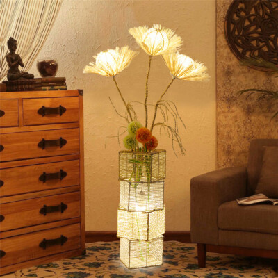 130CM Dimmable Standing Floor Lamp Flower Rattan LED Night Light Home Art Decor