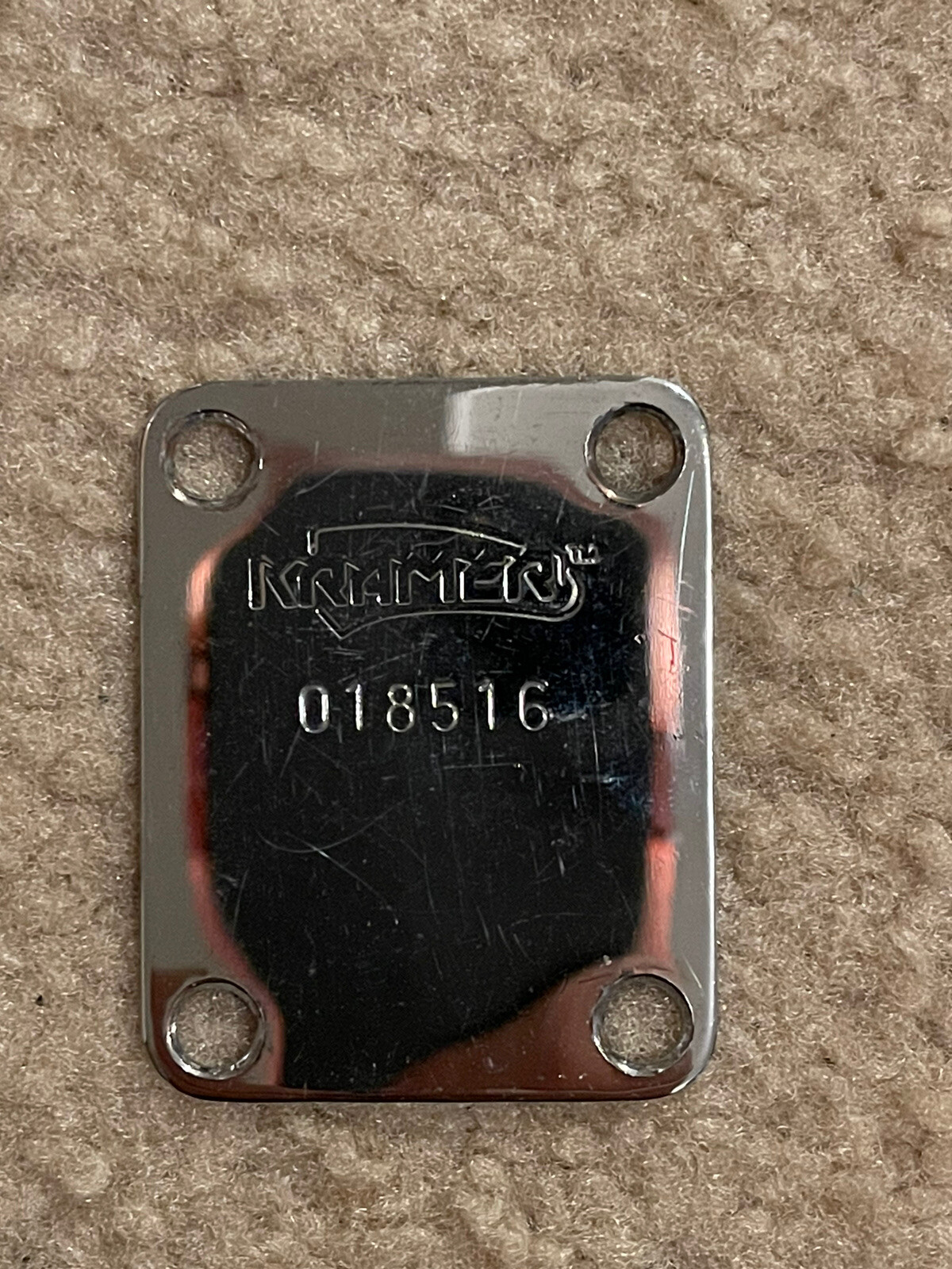 Vintage 80’s Chrome Kramer Guitar Neck Plate With Banana Headstock Logo