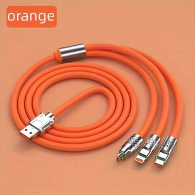 Orange robustes Schnellladekabel mit mehreren Köpfen: USB C, iPhone Beleuchtung & Mikrofon...
