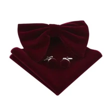 Lovacely Mens Oversized Velvet Bow Tie Vintage Tuxedo Big Bowtie and Pocket S...