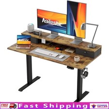 Height Adjustable Standing Desk W/ Fabric Drawers Ergonomic Workstation New