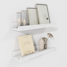 White Floating Shelves for Wall - Wood Picture Ledge Shelf Set of 2 - Wood Fl...