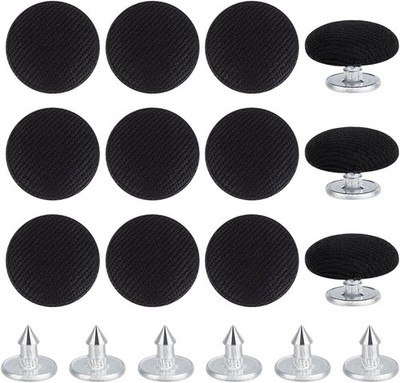 12 Pcs Baseball Cap Button, 0.55 Inch Top Replacement Hats Button Cloth Black