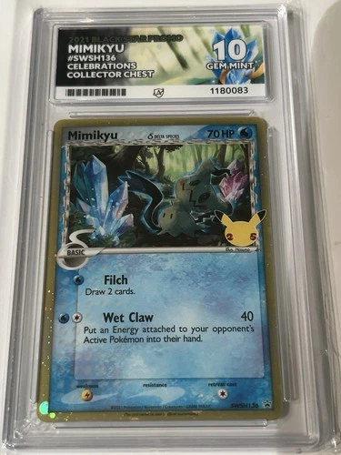 Mimikyu Holo ACE 10 GEM MINT PERFECT SUBS Black Star Promo SWSH136 Celebrations