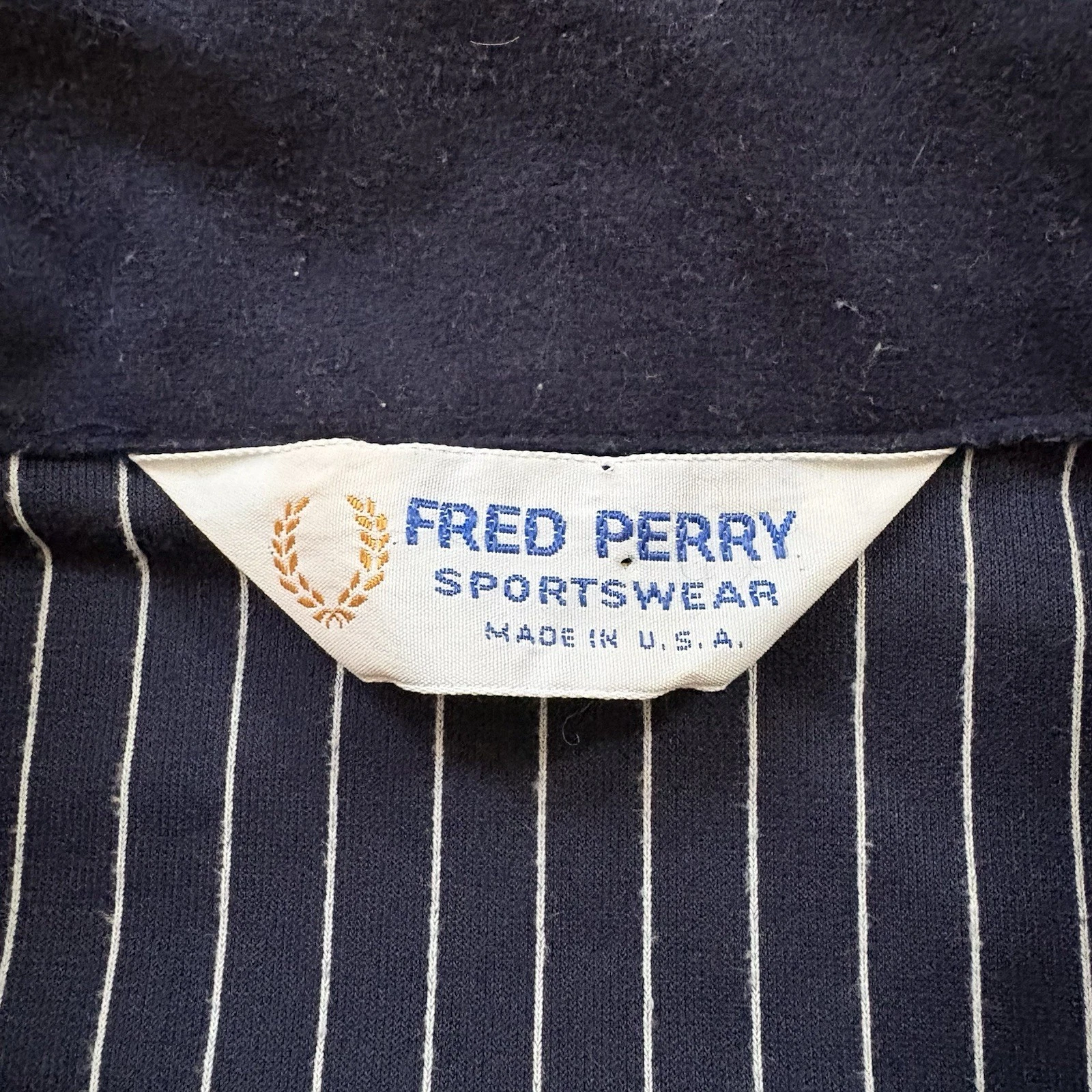 Vintage Fred Perry Track Jacket Full Zip Men’s Medium Navy Blue Pinstripe USA image 3