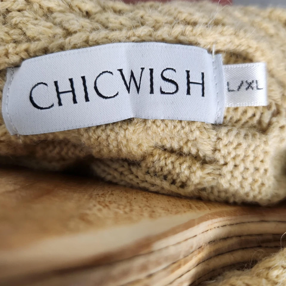 Chicwish платье женщин L/XL бежевый кабель трикотажа коротким рукавом насмешливый шеи Расклешенный Aran - Изображение 2 из 4