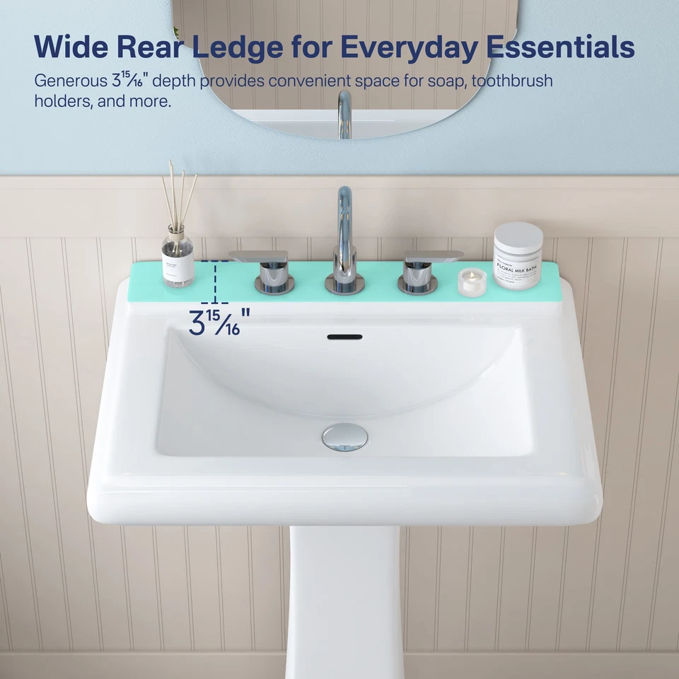 Eridanus Pedestal Sink White Ceramic Freestanding Bathroom Sink with Faucet Hole - Image 4 of 4