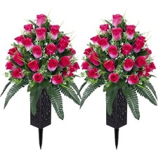 New 2 Sets Artificial Cemetery Flowers Outdoor Grave Decorations Roses,Beautiful