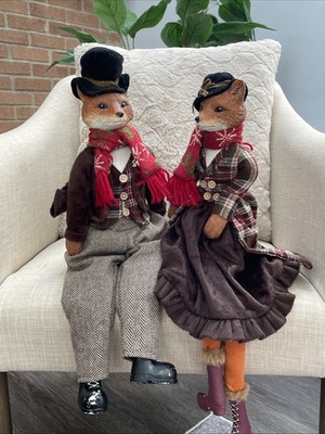 Mr. Mrs. English British Holiday Fox Dolls Resin Winter Christmas SET couple 21 