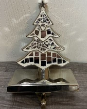Christmas Stocking Holder Hanger Silver Crackled Mirrored Christmas Tree Metal