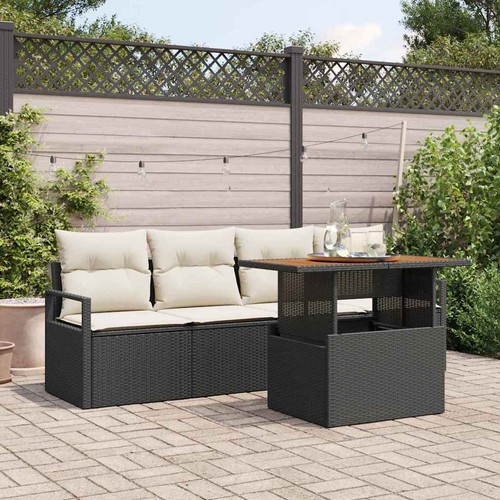 Garten-Sofa-Set 5 pcs Schwarz und Creme 100 x 55 x 73 cm
