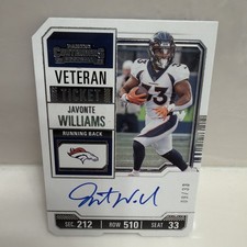 Javonte Williams 2023 Panini Contenders Veteran Ticket Stub On Card Auto /33 SSP