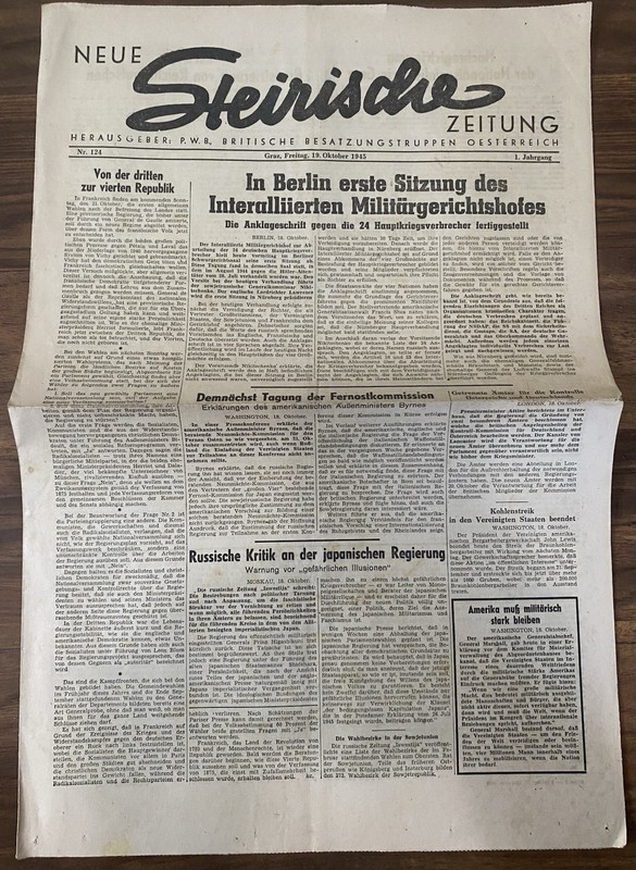 Steirische Zeitung - Oct 19, 1945 - Post-WWII Austria/Nuremberg Trial