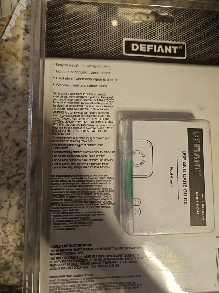 Defiant Wireless Pool Door Gate Alarm Loud with Bypass Battery, THD-PA - Image 2 of 4