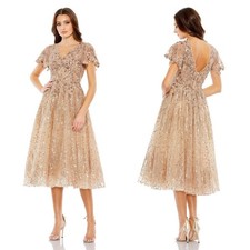 Mac Duggal 20392 Embellished Butterfly Fit and Flare Tea-Length Dress Sz 14 NWT