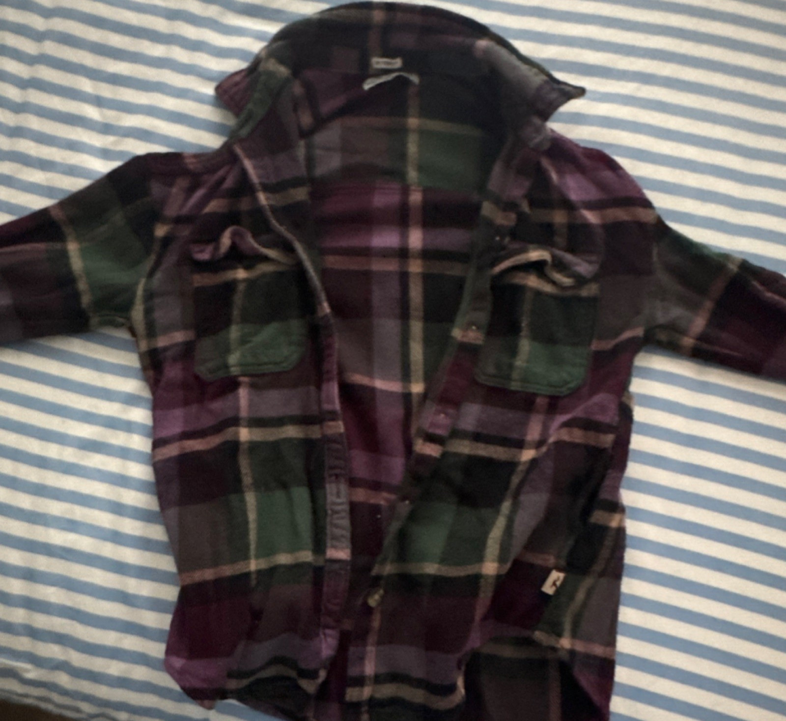 Hollister Boyfriend Fit Flannel Plaid Button-Up Shirt XS Purple Green