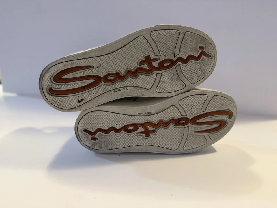 Zapatillas bajas Santoni de cuero blanco plateado Foto 3 de 4