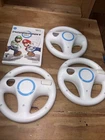 Mario Kart Wii Nintendo Wii Video Game With Booklet & (3) Wii Wheels, good cond.