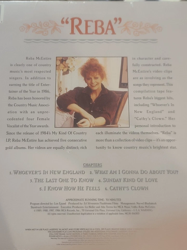 Reba McEntire: Reba McEntire (1989) Laserdisc NEW SEALED MINT Foto 3 de 4