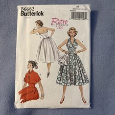 New FF Retro ‘52 Butterick B6682 Sewing Pattern  Halter Dress & Jacket  sz 6-14
