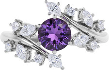 Feb Amethyst 2Ct Round Cut Rose Flower Wedding Engagement Ring for Women  Girls